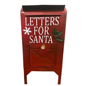 Letters For Santa Mailbox Christmas Holiday Red Metal Snow Decor 21” x 10.5” x 8
